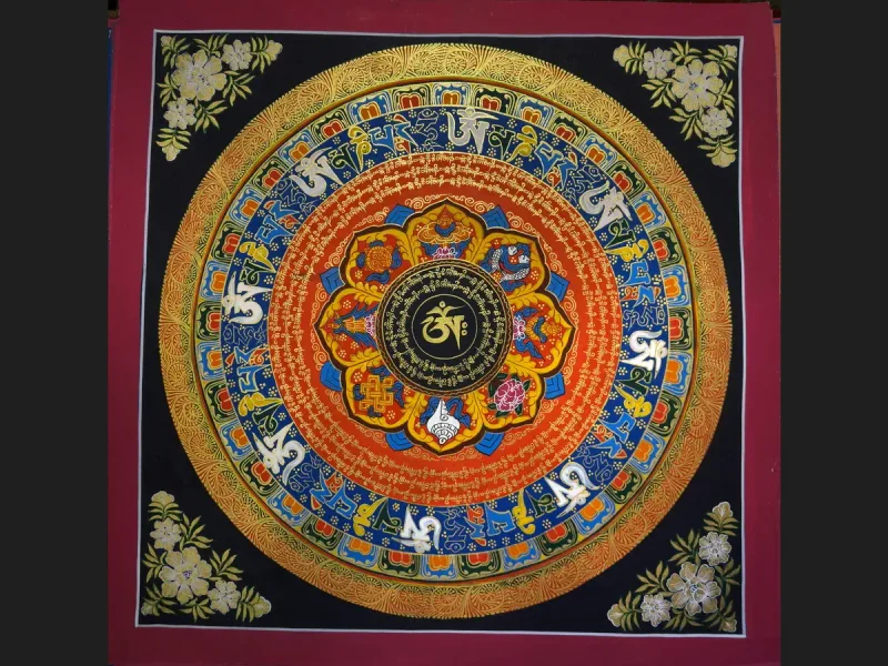 Tibetan Thangka Om Mandala (on canvas), 50×50 cm