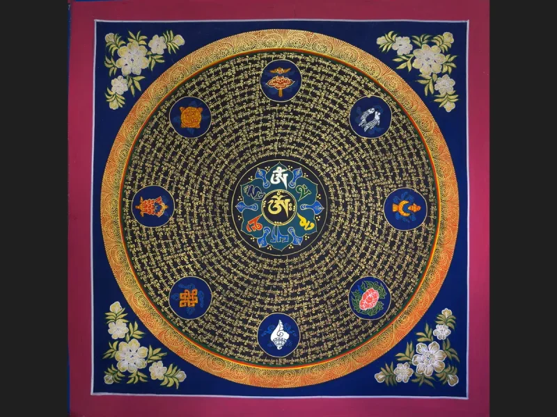 Tibetan Thangka Om Mandala (on canvas), 50×50 cm