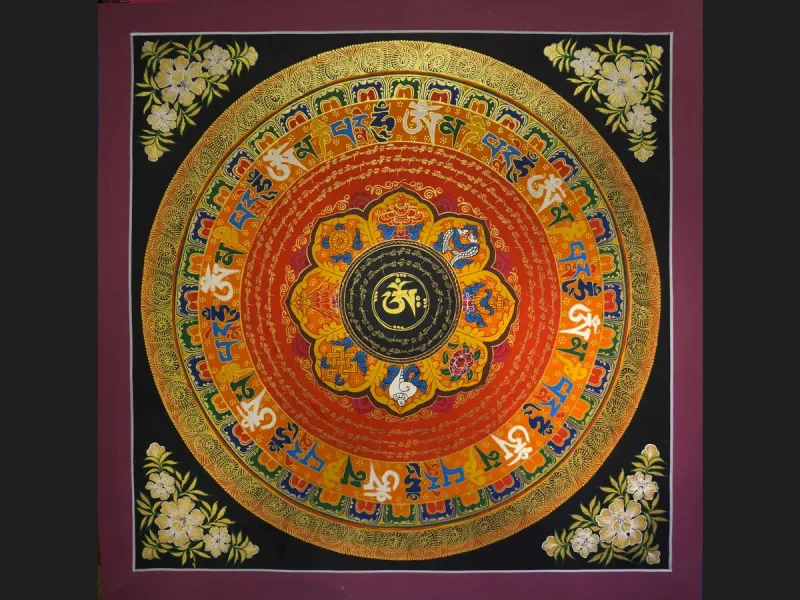 Tibetan Thangka Om Mandala (on canvas), 50×50 cm
