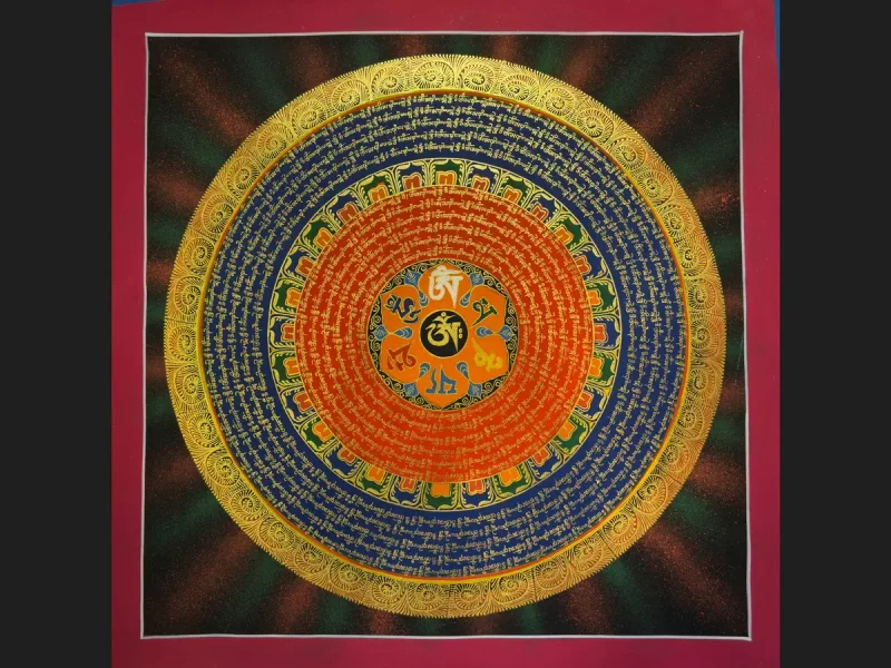 Tibetan Thangka Om Mandala (on canvas), 50×50 cm