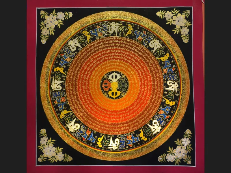 Tibetan Thangka Om Mandala (on canvas), 50×50 cm