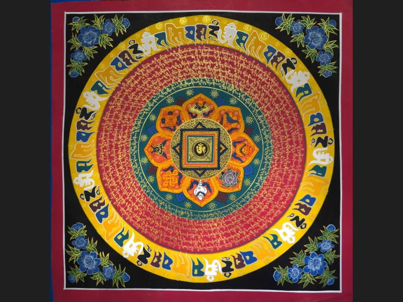 Tibetan Thangka Om Mandala (on canvas), 50×50 cm