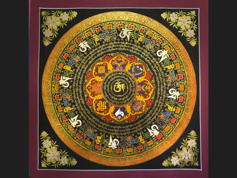 Tibetan Thangka Om Mandala (on canvas), 50×50 cm