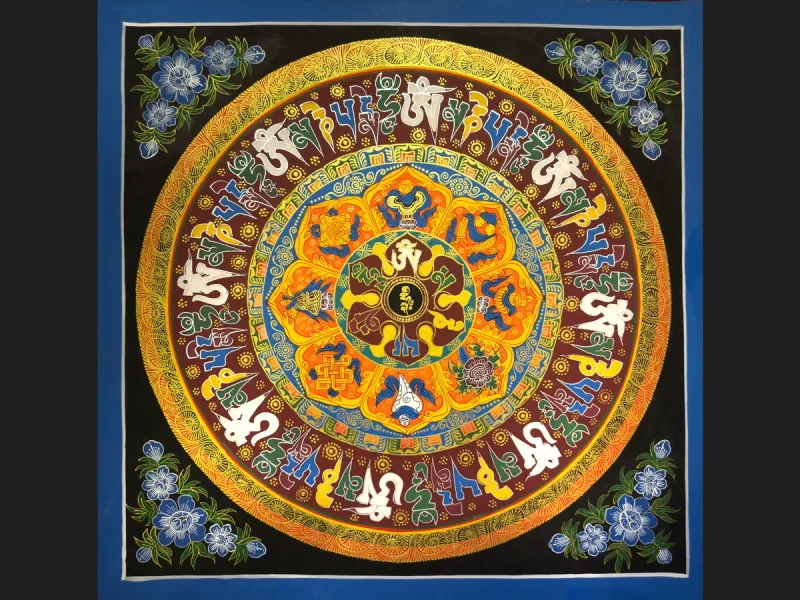 Tibetan Thangka Om Mandala (on canvas), 50×50 cm