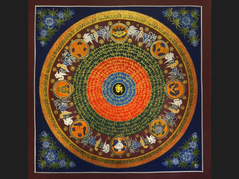 Tibetan Thangka Om Mandala (on canvas), 50×50 cm