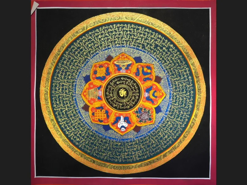Tibetan Thangka Om Mandala (on canvas), 50×50 cm