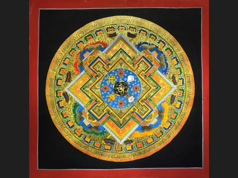 Tibetan Thangka Om Mandala (on canvas), 50×50 cm