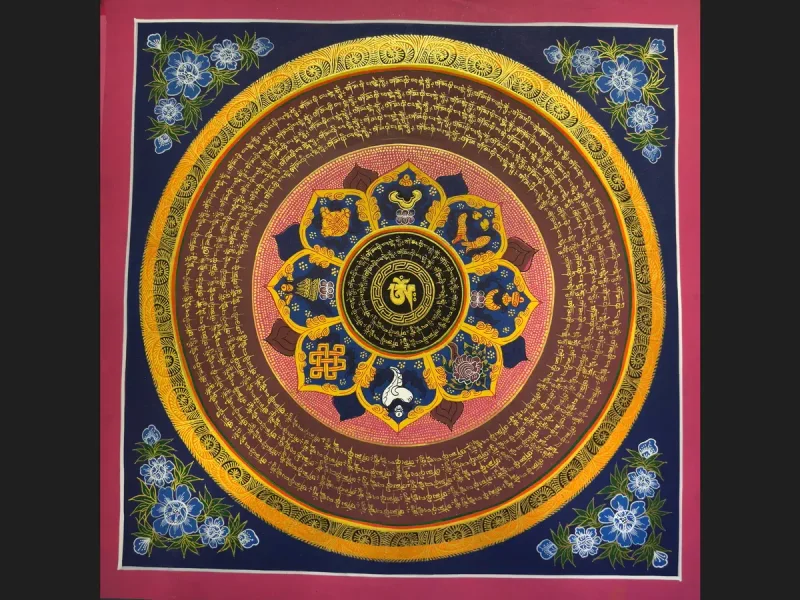 Tibetan Thangka Om Mandala (on canvas), 50×50 cm