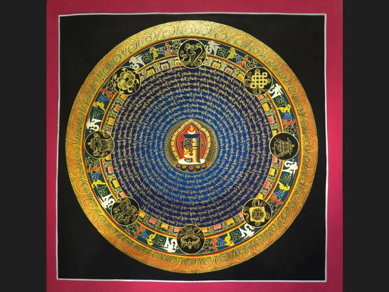 Tibetan Thangka Om Mandala (on canvas), 50×50 cm
