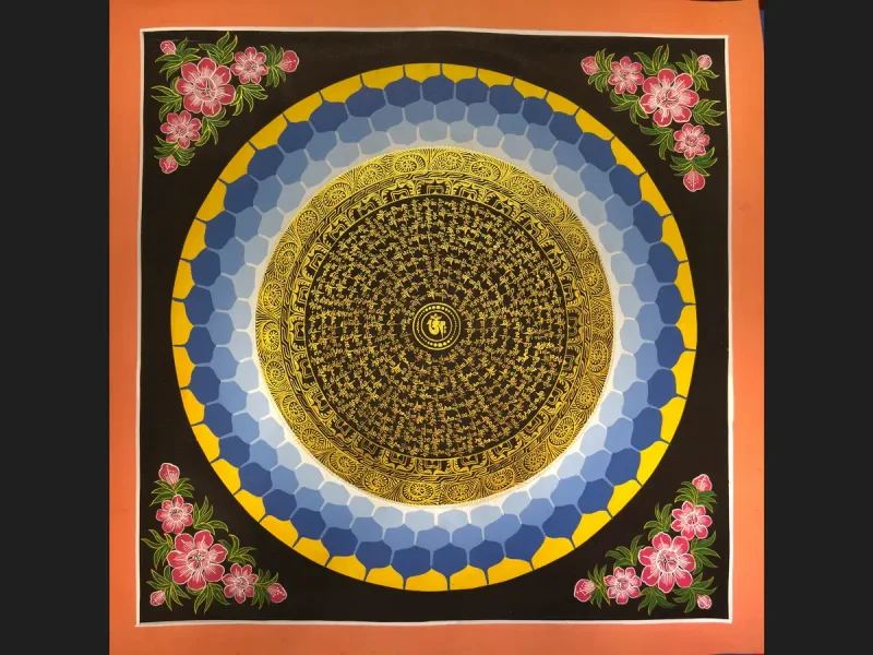 Tibetan Thangka Om Mandala (on canvas), 50×50 cm