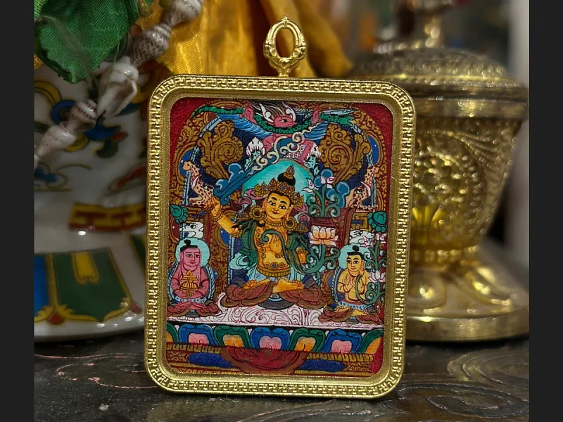 Thangka pendant Manjushri, 4×5 cm.