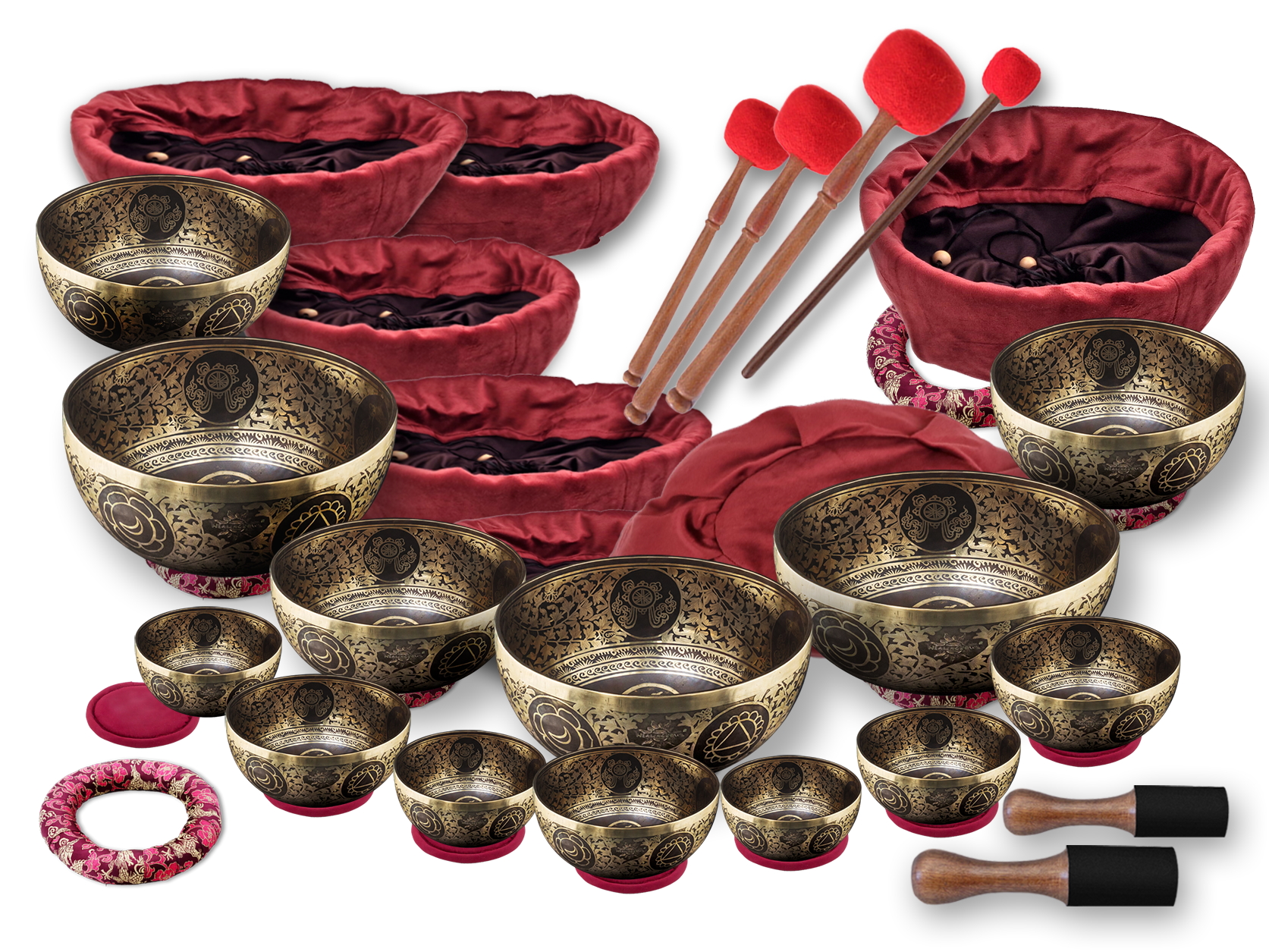 Set of 14 Singing Bowls: Healingbowl® Luxury Mustang® Royal 13.5 - 28.5 cm