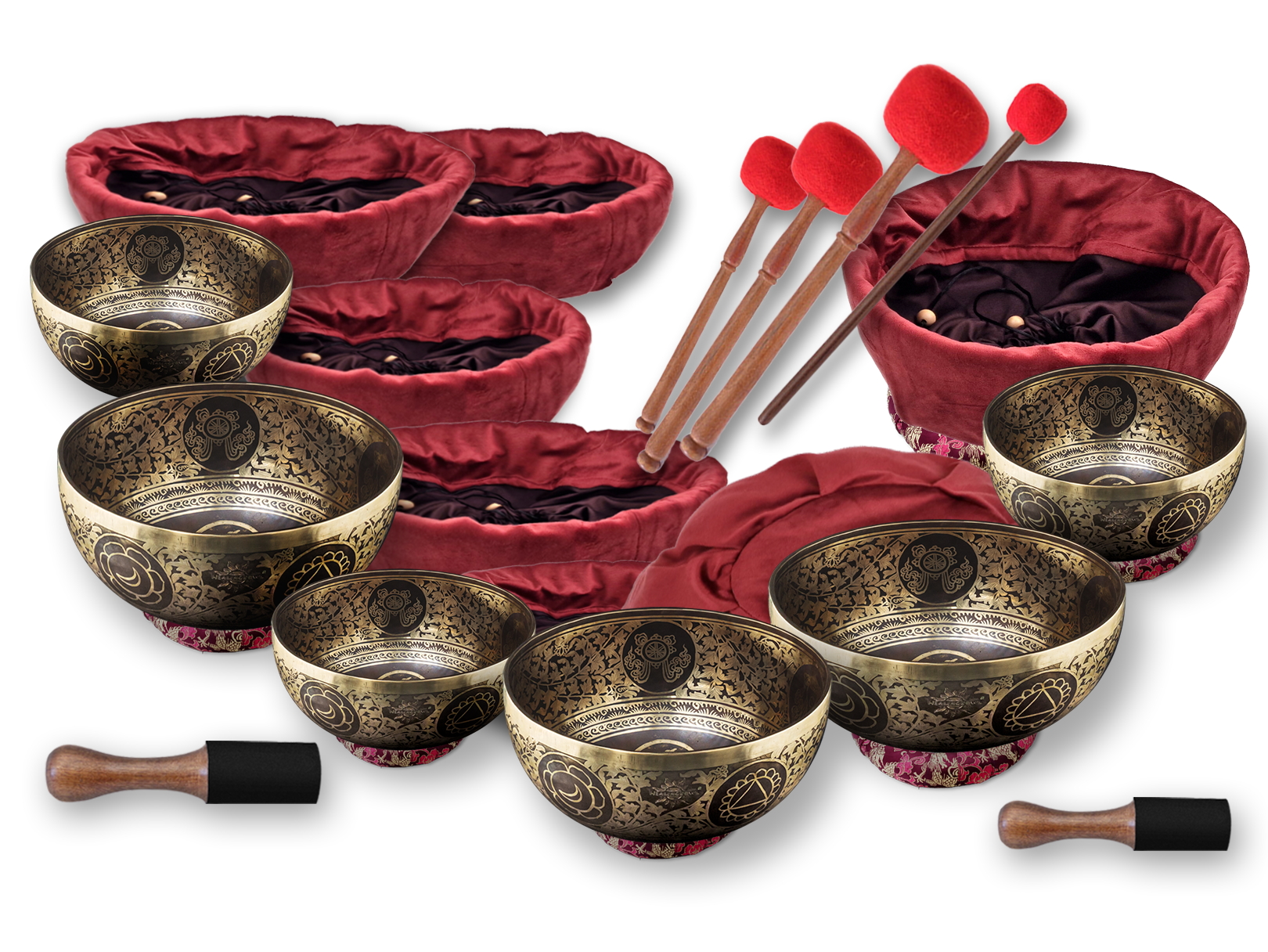 Set of 7 Singing Bowls: Healingbowl® Luxury Mustang® Royal 21.7 - 28.5 cm