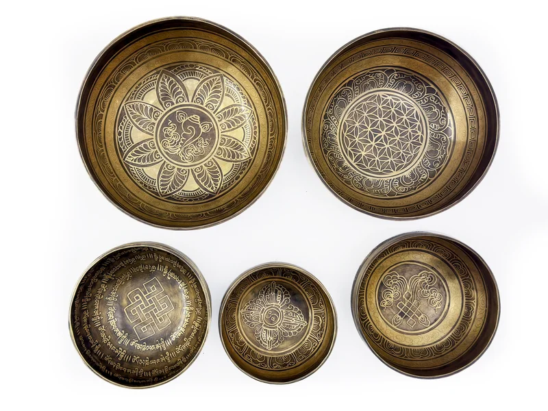 Set of Singing Chalices for Massage Starter Set in Tibetan Style 13.6 - 24 сm