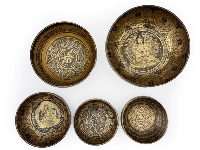 Set of Singing Chalices for Massage Starter Set in Tibetan Style