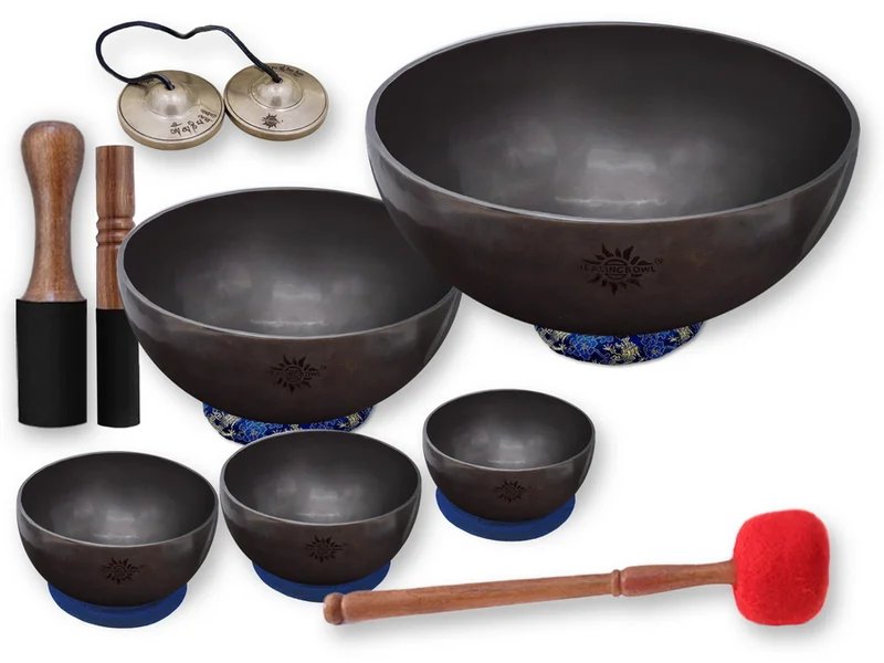 Набор 5 поющих чаш Базовый Healingbowl® Черная Жемчужина® для массажа и медитации 12 - 27 см