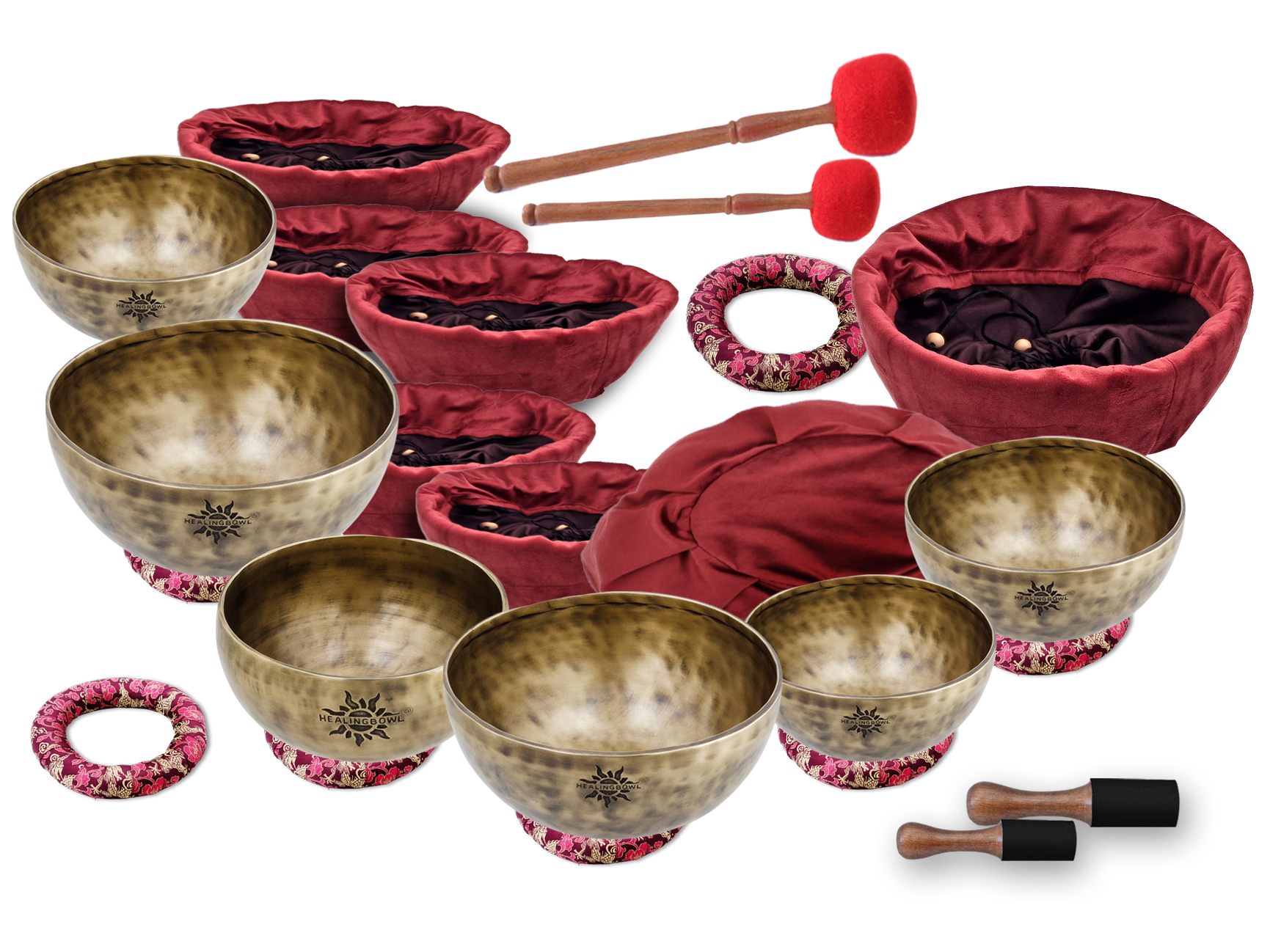 Set of 7 Healingbowl® Professional Surya® Classic Plus Singing Bowls 20.6-26.6 cm