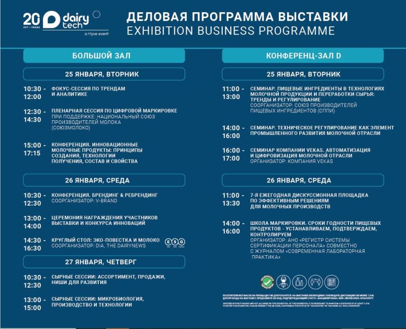 Расписание деловой программы DairyTech 2022