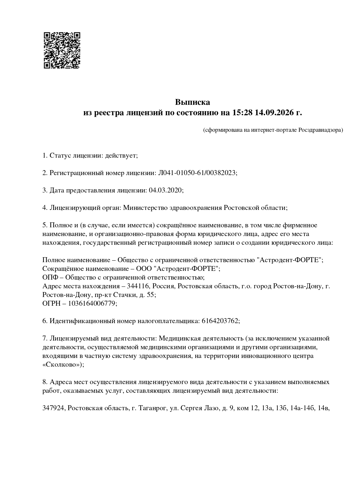 Лицензия ООО Астродент-Форте — страница 1