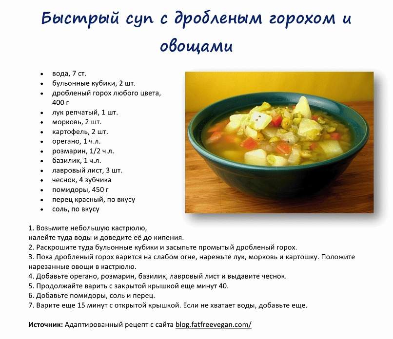 быстрый суп с дробленым горохом и овощами