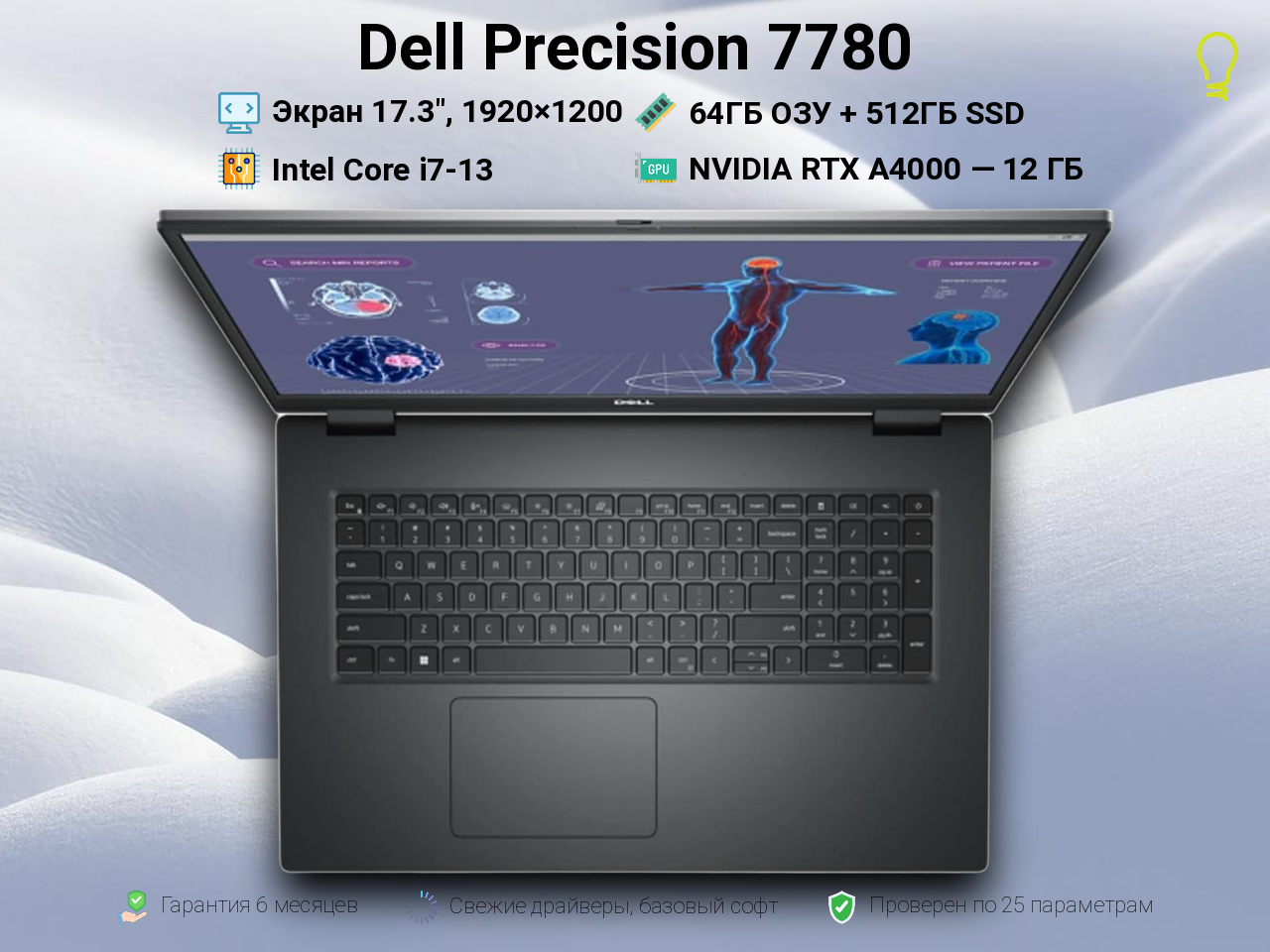 Dell Precision 17.3” Core i7-13/A4000/64/512gb