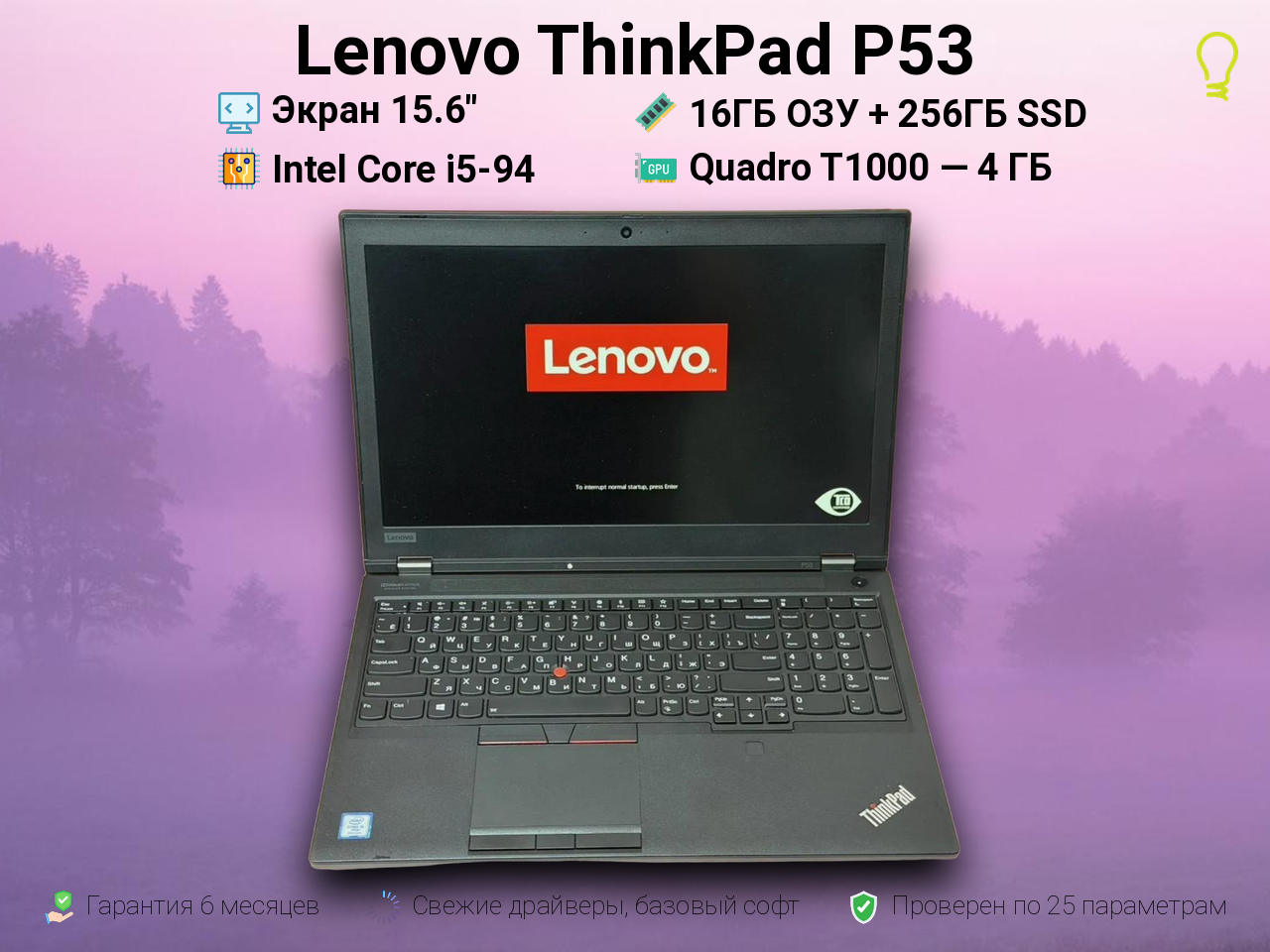 Lenovo ThinkPad P53 15.6” Core i5-9/T1000/16/256gb