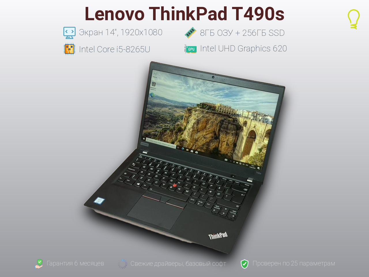 Lenovo ThinkPad T490s 14” Core i5-8/8/256gb