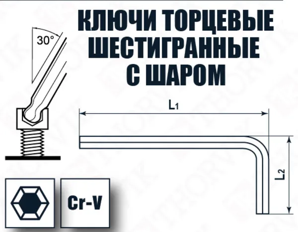 Ключ торцевой шестигранный с шаром, H2, Thorvik HKB20 (53078)