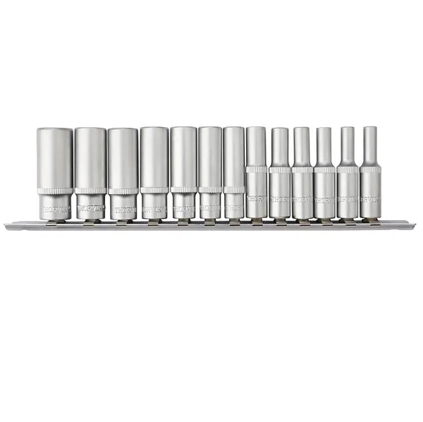 Набор головок торцевых глубоких 1/4"DR, 4-14 мм, 13 предметов, Thorvik S11S2113SM (54357) на держате