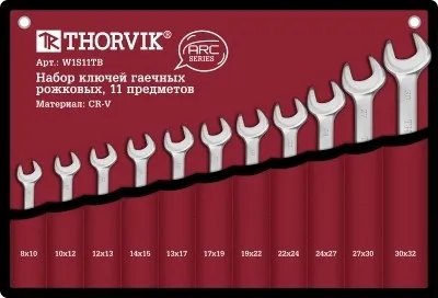 Набор ключей гаечных рожковых серии ARC, 8-32 мм, 11 предметов, Thorvik W1S11TB (52615) в сумке