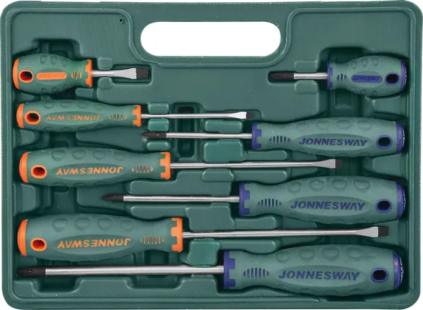 Набор отверток стержневых ANTI-SLIP GRIP, 8 предметов, Jonnesway D71PP08S (48388) в кейсе