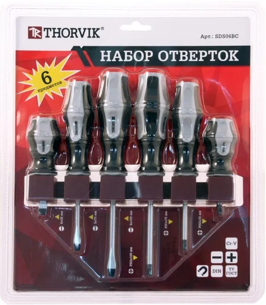 Набор отверток стержневых на держателе, 6 предметов, Thorvik SDS06BC (52290)