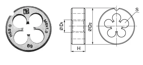 Плашка D-COMBO круглая ручная М12х1.25, HSS, Ф38х10 мм, Thorvik MD12125 (52838)