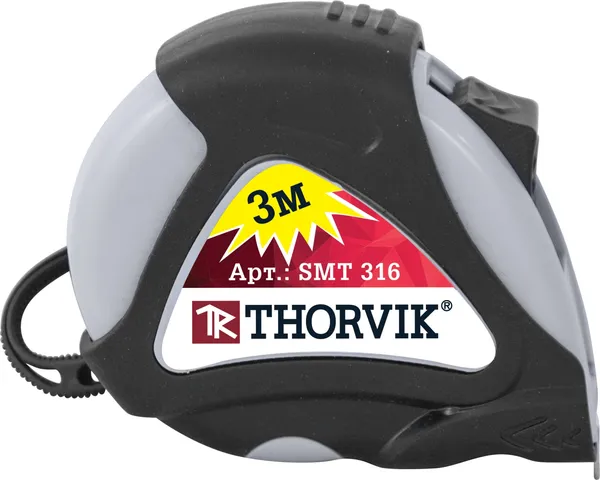 Рулетка в обрезиненном корпусе, 3 м, Thorvik SMT316