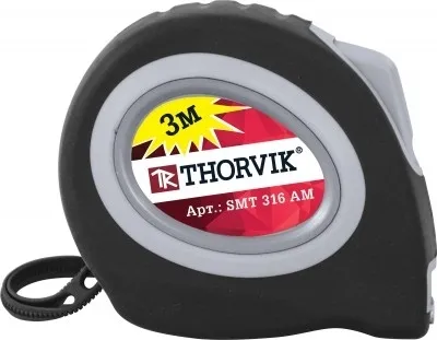 Рулетка с магнитным захватом и автостопом, в обрезиненном корпусе, 3 метра, Thorvik SMT316AM (52390)
