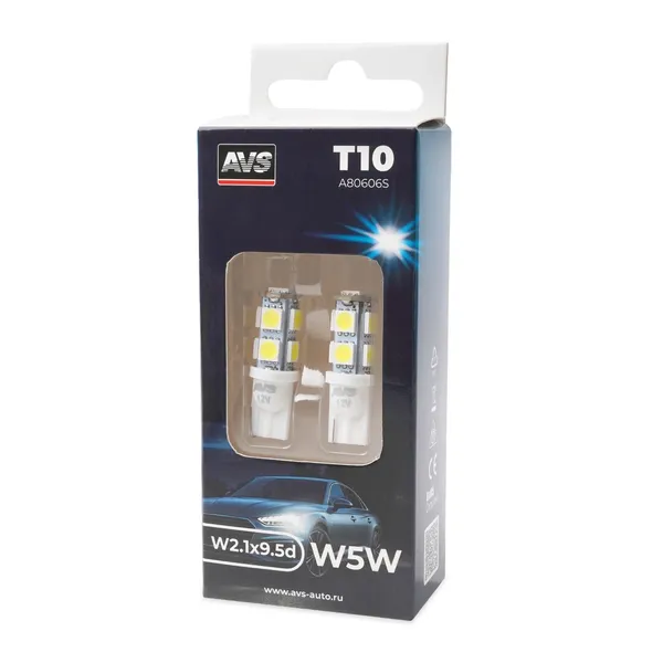 T028 Т10/белый/ (W2,1x9,5d) 9SMD 5050 3 chip W5W, коробка 2 шт.