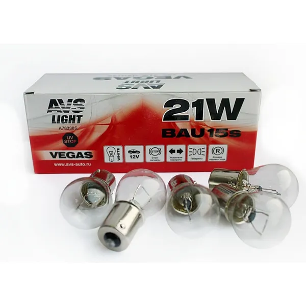 Лампа AVS Vegas 12V. P21W(BAU15S) BOX 10шт.смещ.штифт
