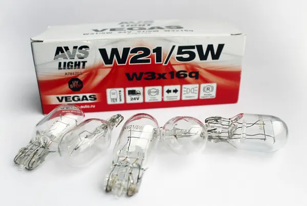 Лампа AVS Vegas 24V. W21/5W(W3x16q) BOX 10шт.