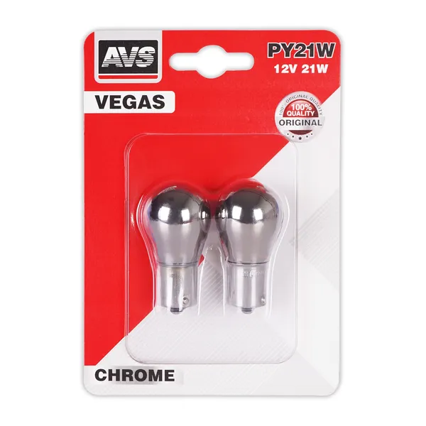 Лампа AVS Vegas CHROME в блистере 12V. PY21W(BAU15S) "orange" смещ.штифт 2шт.