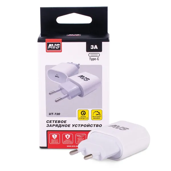 Сетевое ЗУ AVS UC-720, 1 PD Type-C, 3.0 А, 20 Вт (A85227S)