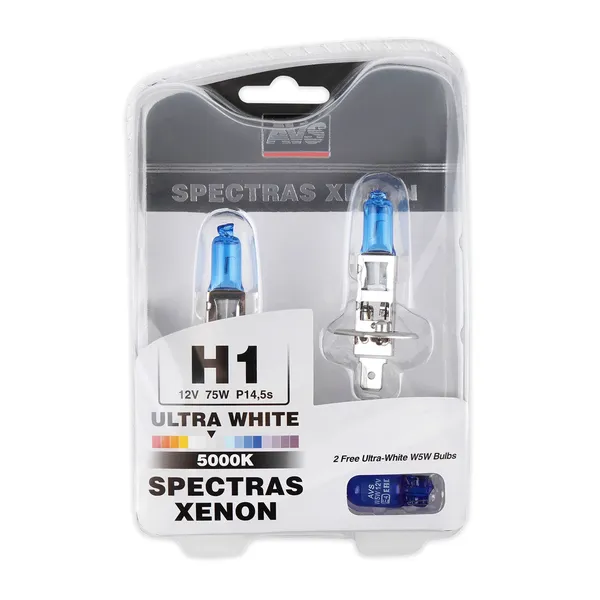 Газонаполненные лампы AVS SPECTRAS Xenon 5000K H1 12V 75W, комплект 2+2 (W5W) шт.