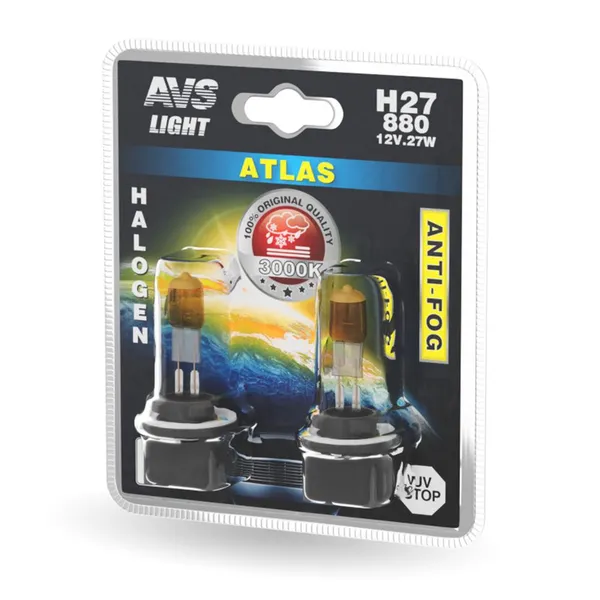 Галогенная лампа AVS /ATLAS ANTI-FOG/желтый H27/880.12V.27W.блистер 2шт.