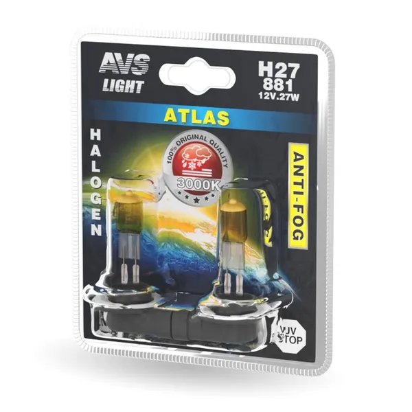 Галогенная лампа AVS /ATLAS ANTI-FOG/желтый H27/881.12V.27W.блистер 2шт.