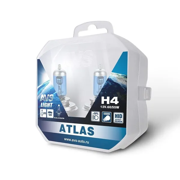 Галогенная лампа AVS ATLAS PB/5000К/PB H4.12V.60/55W. 2шт.