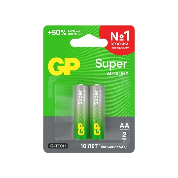 Алкалиновые батарейки GP Super Alkaline G-Tech 15А АA - 2 шт. на блистере