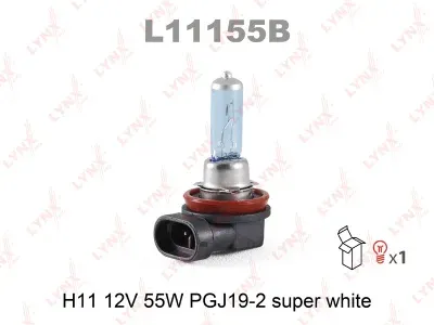 Лампа накаливания Lynxauto галогенная (H11 12V 55W PGJ19-2 SUPER WHITE)