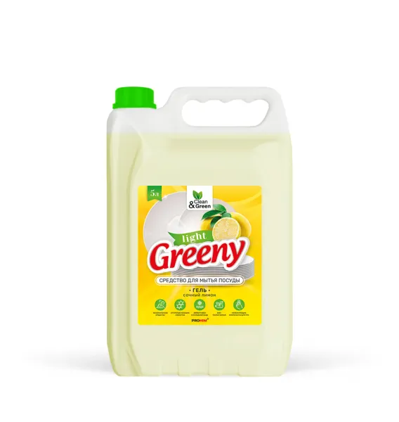 Средство для мытья посуды "Greeny" Light "Лимон" 5 л.(ПЭНД) Clean&Green CG8414