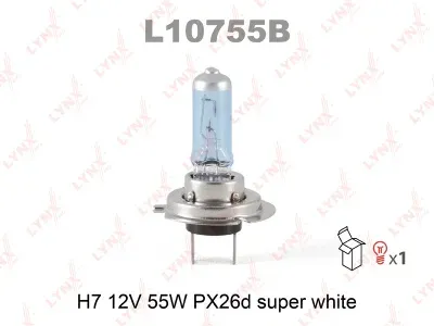 Лампа накаливания Lynxauto галогенная (H7 12V 55W PX26d SUPER WHITE)