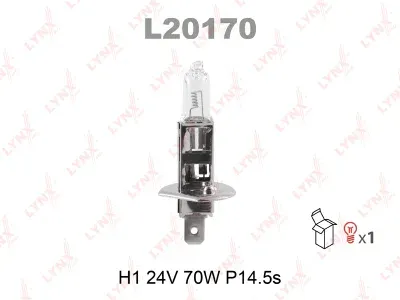 Лампа накаливания Lynxauto галогенная (H1 24V 70W P14,5s)