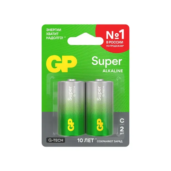 Алкалиновые батарейки GP Super Alkaline G-Tech 14А типоразмера C - 2 шт. на блистере